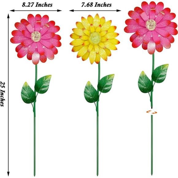 25 Inch Flower Garden Stakes Decor, Shaking Head Metal Outdoor - Set of 2 - Picture 4 of 4